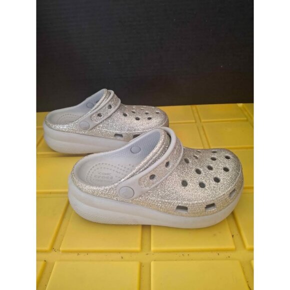 Kids Crocs Silver Glitter Clogs With Strap Size 12 - Picture 3 of 8